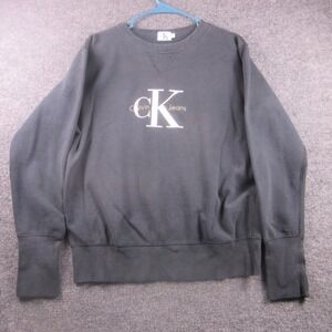 Calvin Klein Jeans Sweatshirt Mens Small Black CK Logo‎ Crewneck Fleece Pullover